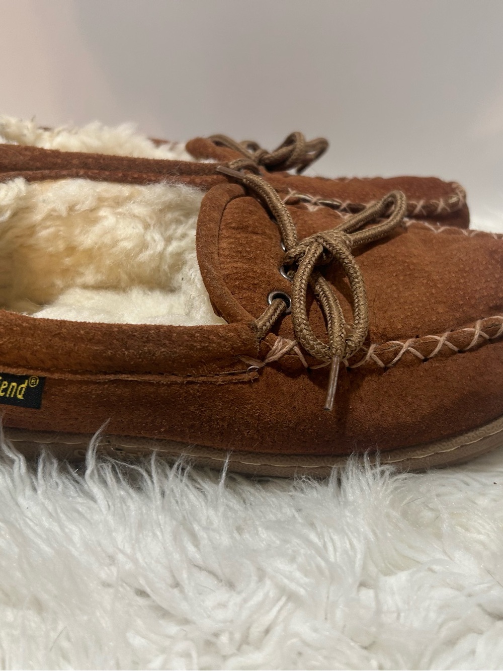Women's Brown Suede old friends Moccasin Slippers with Sherpa Lining 7